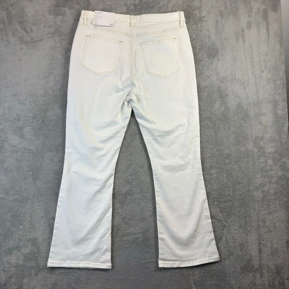 LOFT Jeans Pants Women 30/10 White The Kick Crop High Rise Regular Fit Flare NWT